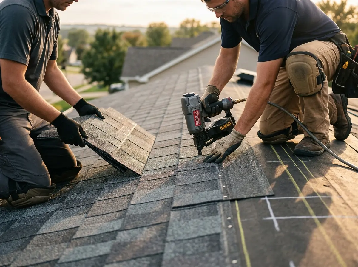 Professional roofer working on a residential roof in Tyler